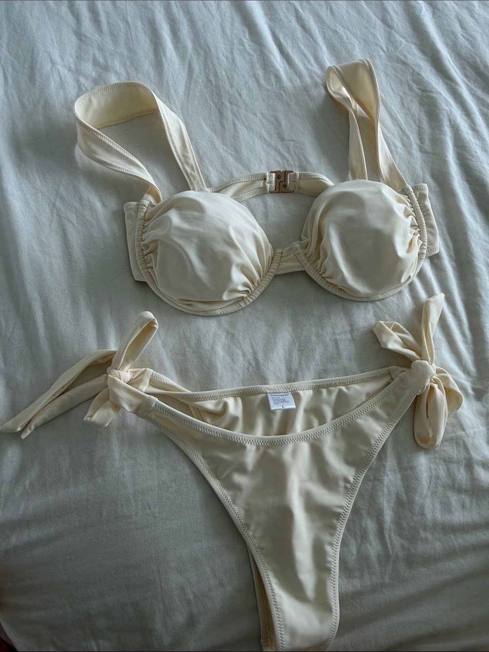Strawberry Milk Mob Cream Tie-Side Bikini- white lotus bottom dolce niente top